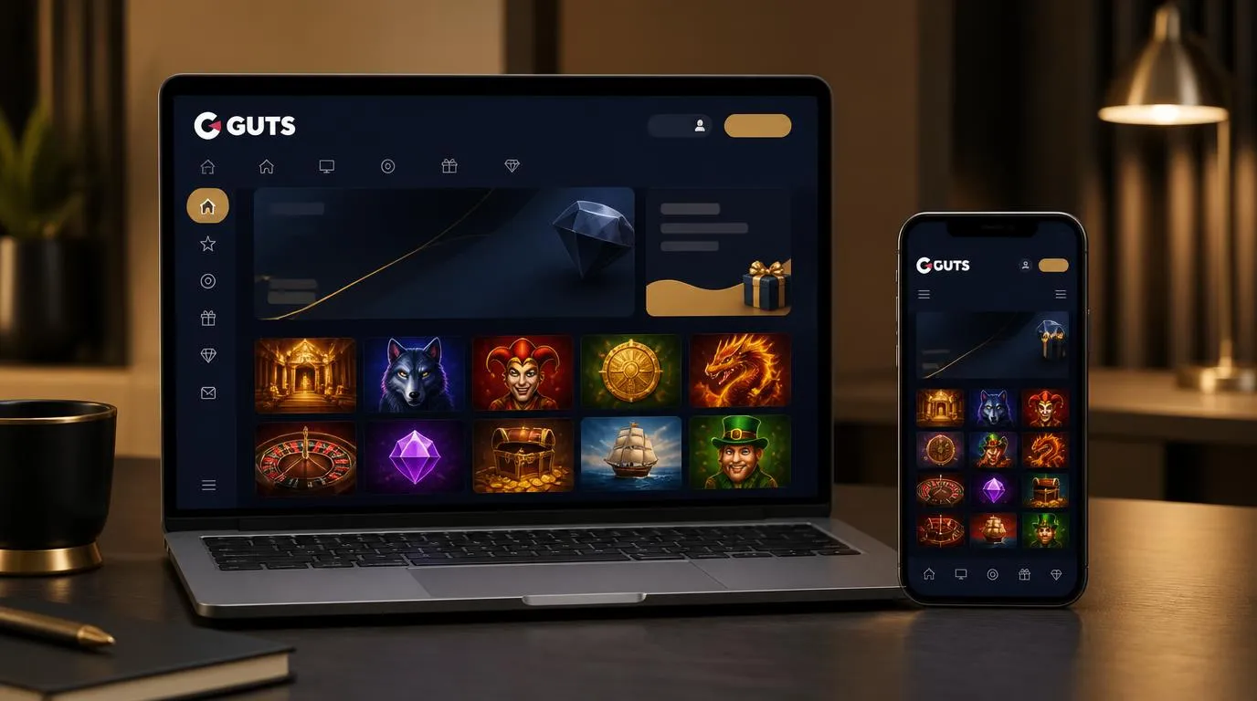 Laptop und Smartphone mit übersichtlichem Spielkatalog und stabiler Plattformdarstellung